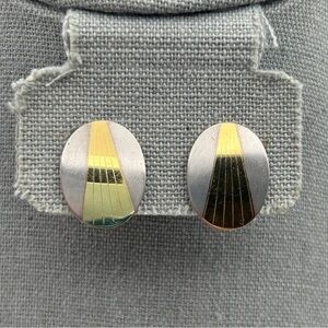 Vintage Napier Silver Tone Gold Striped Clip On Screw Back Earrings